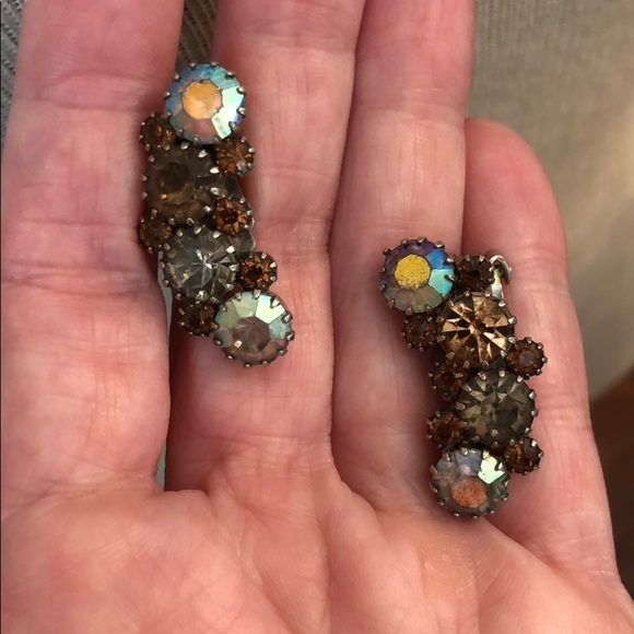 Brown Aurora Borealis Austrian Crystal Clips - Picture 12 of 12